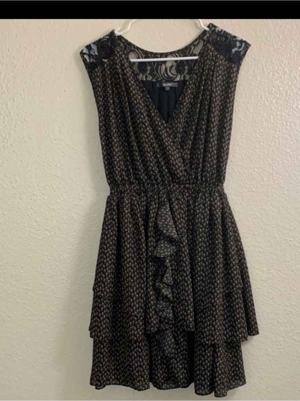 Miss Me Black Patterned Ruffle Mini Dress